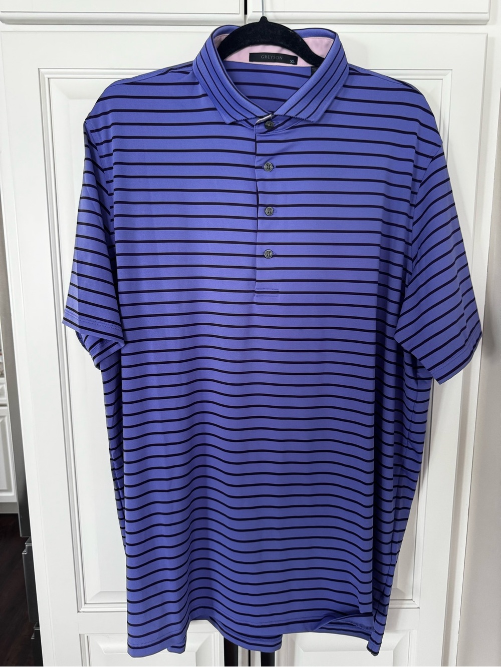 Greyson Purple and Black Striped Men’s Polo